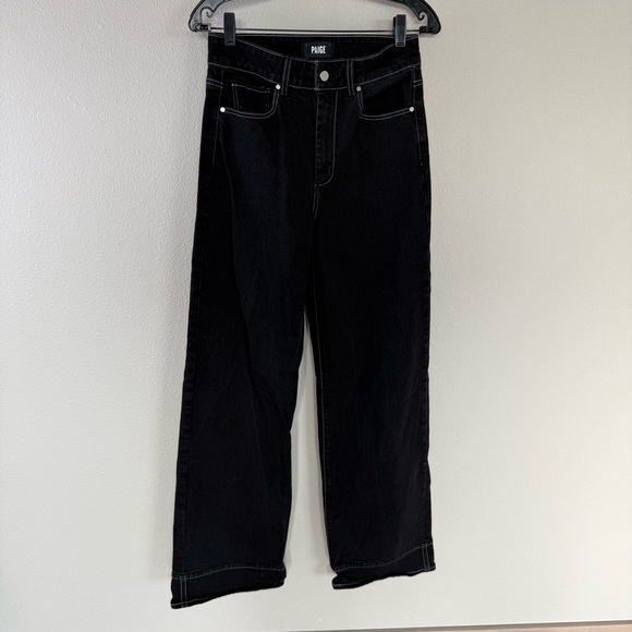 PAIGE Sasha Wide Leg Cuff Jeans Twilight Black Casual Boho Preppy Women’s 28 - Picture 3 of 13